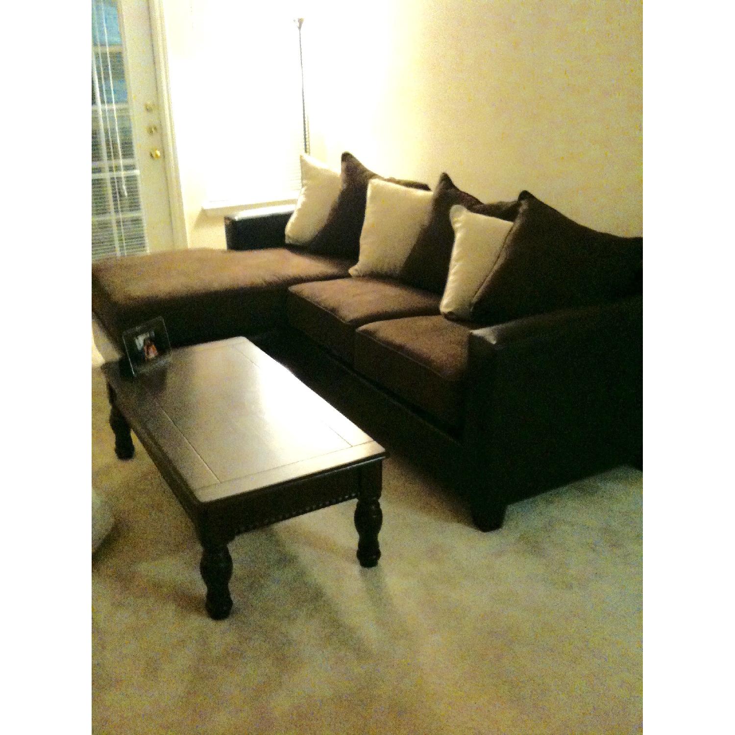 Suede/Leather Brown & Beige Sectional Sofa - image-1