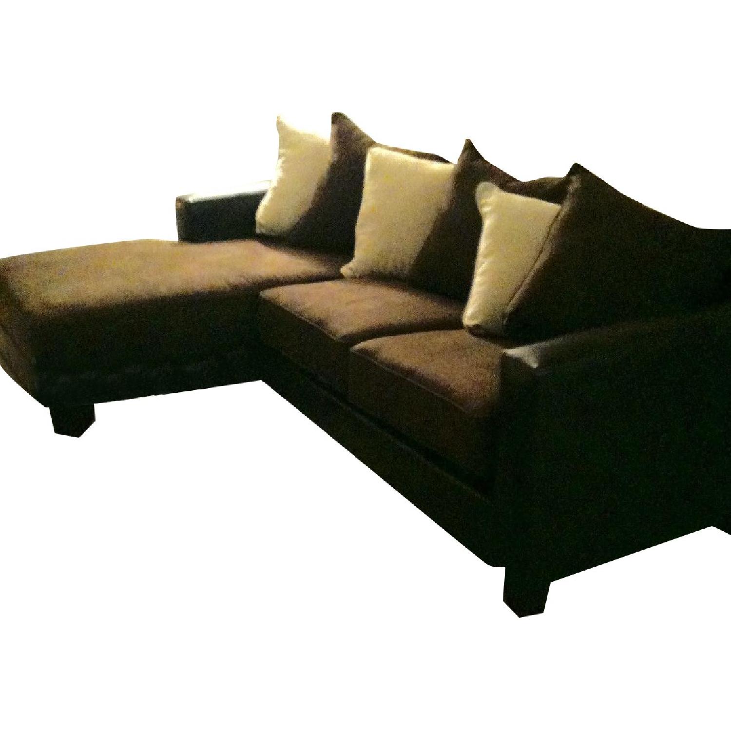 Suede/Leather Brown & Beige Sectional Sofa - image-0