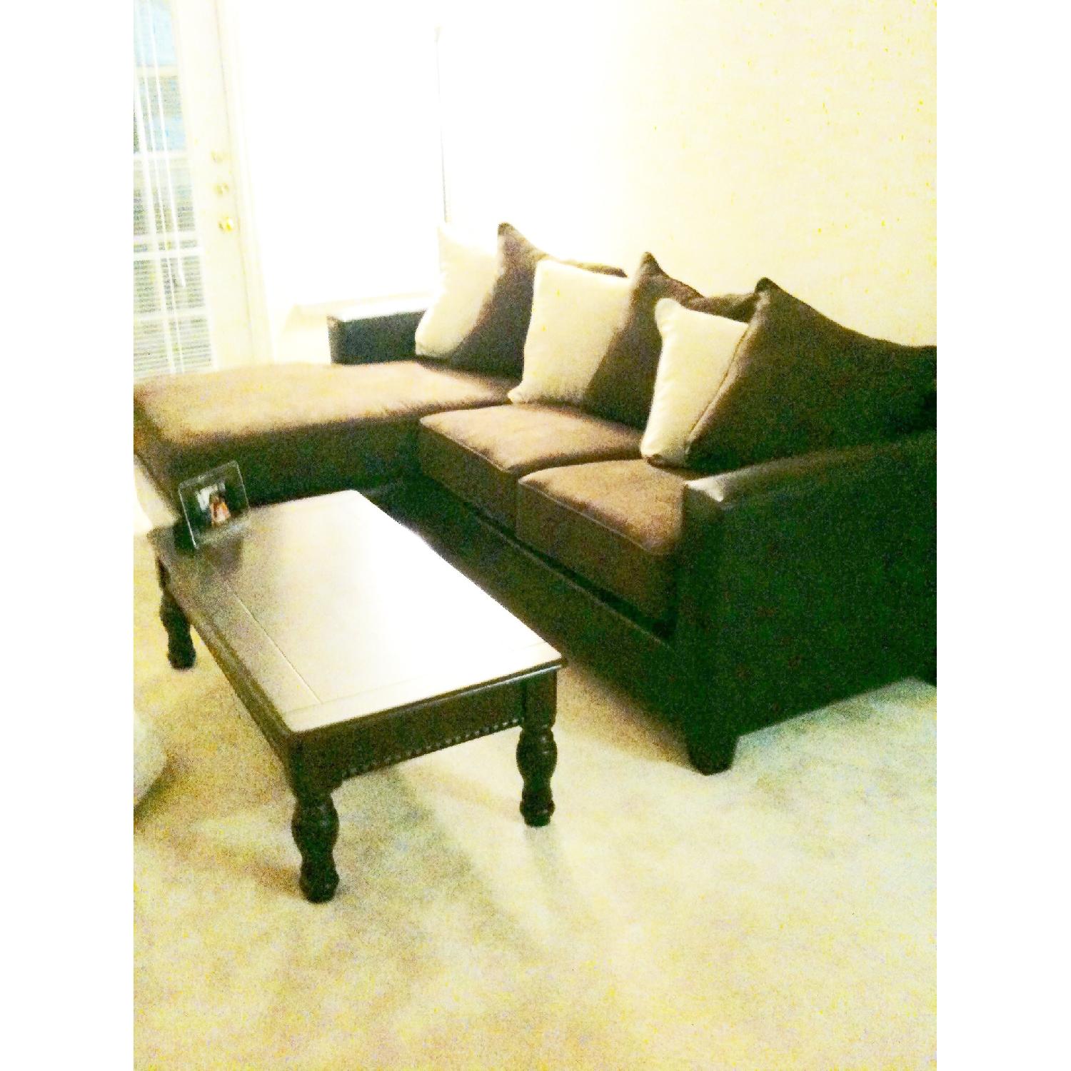 Suede/Leather Brown & Beige Sectional Sofa - image-2