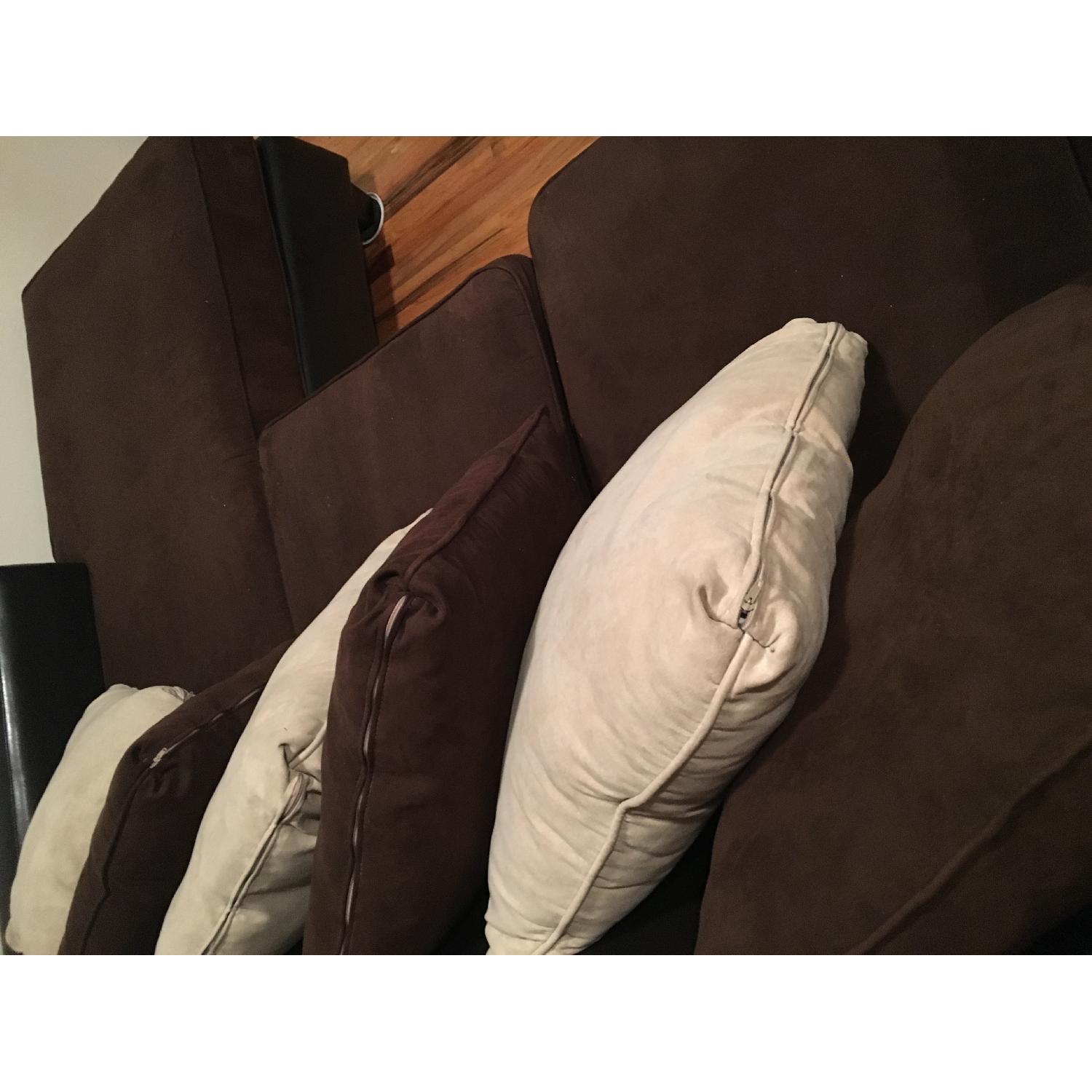 Suede/Leather Brown & Beige Sectional Sofa - image-4