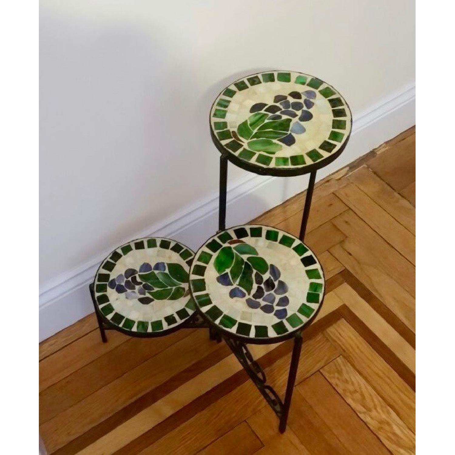 Nesting 3-Tier Wrought Iron Plant Stand with Mosaic Tile Inlay - image-1