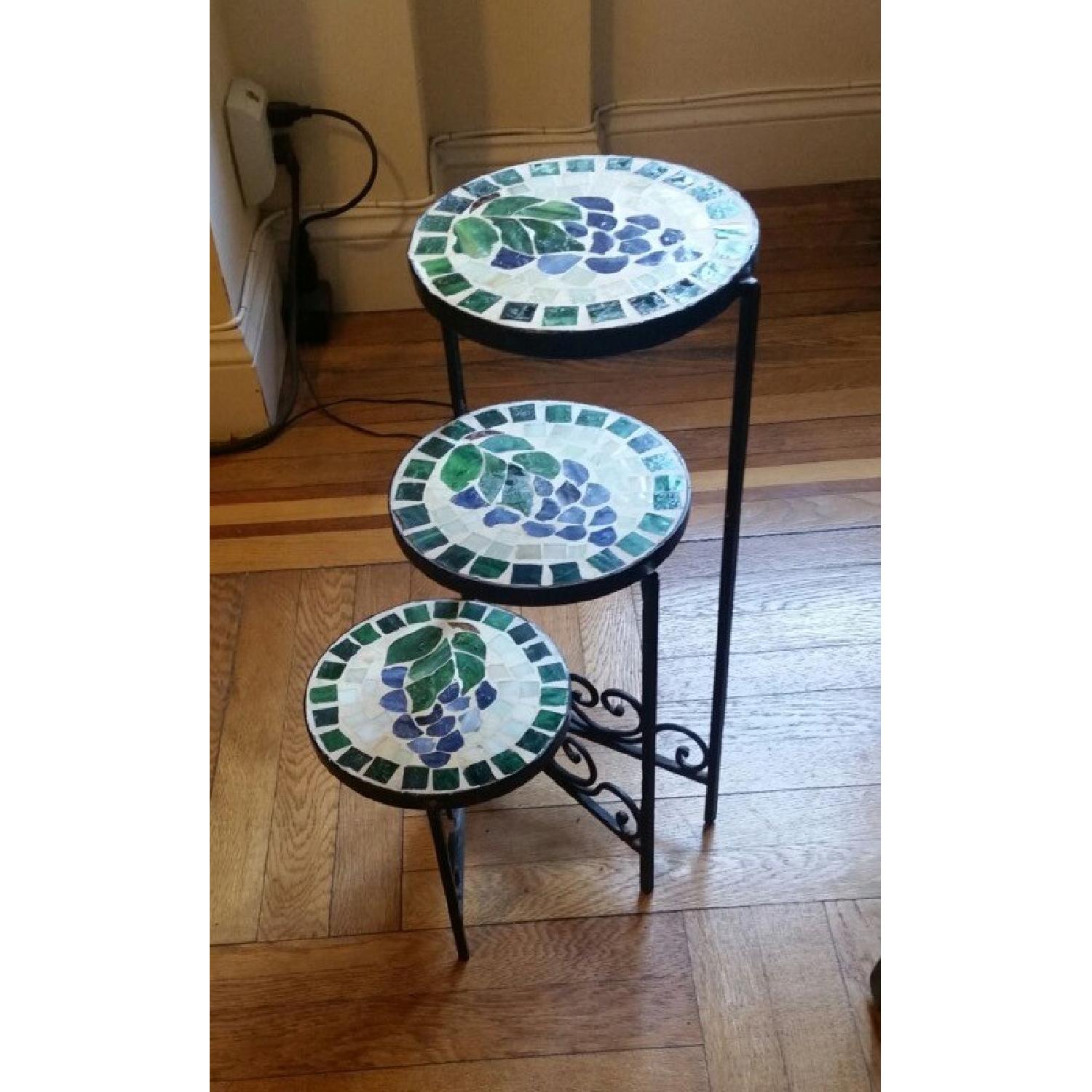 Nesting 3-Tier Wrought Iron Plant Stand with Mosaic Tile Inlay - image-3