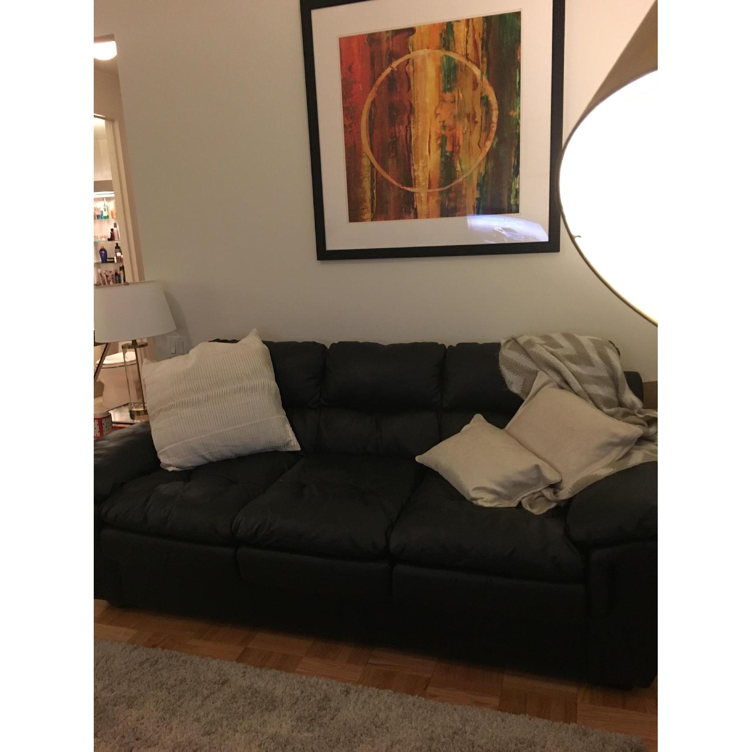 3 Seater Leather Fold Out Sofa Bed - image-1