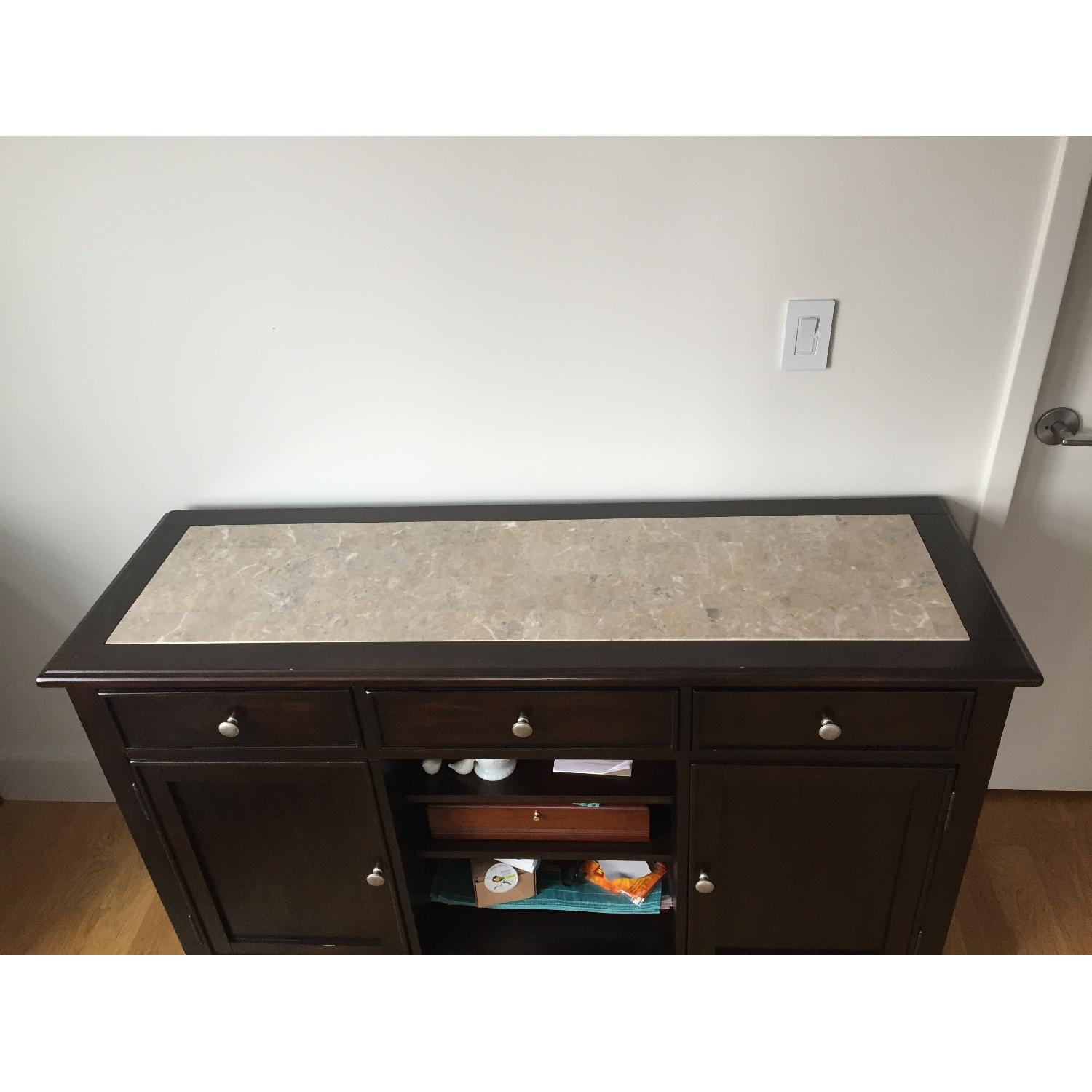 Raymour & Flanigan Marble Top Dining Table w/ 4 Chairs + Server AptDeco