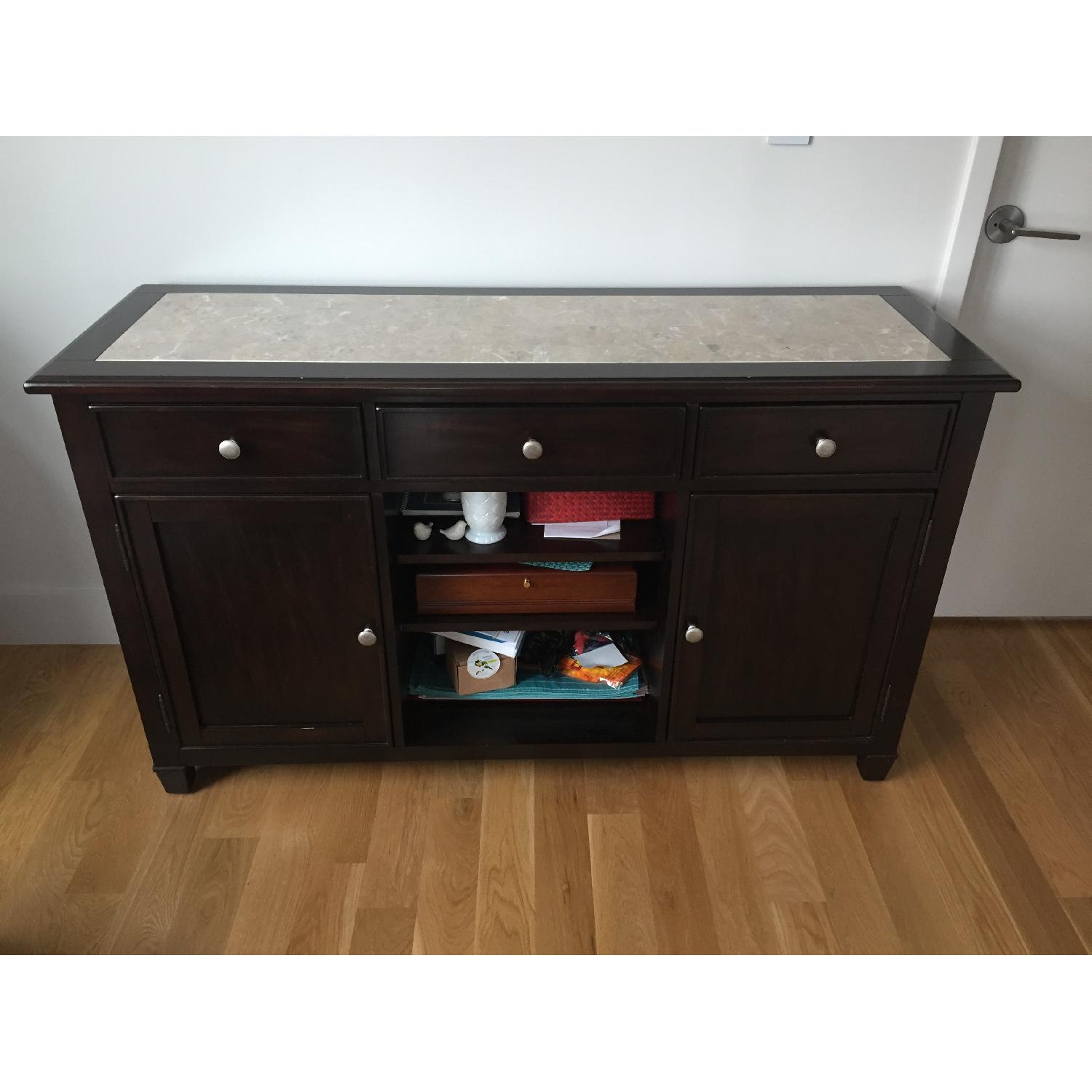 Raymour & Flanigan Marble Top Dining Table w/ 4 Chairs + Server AptDeco