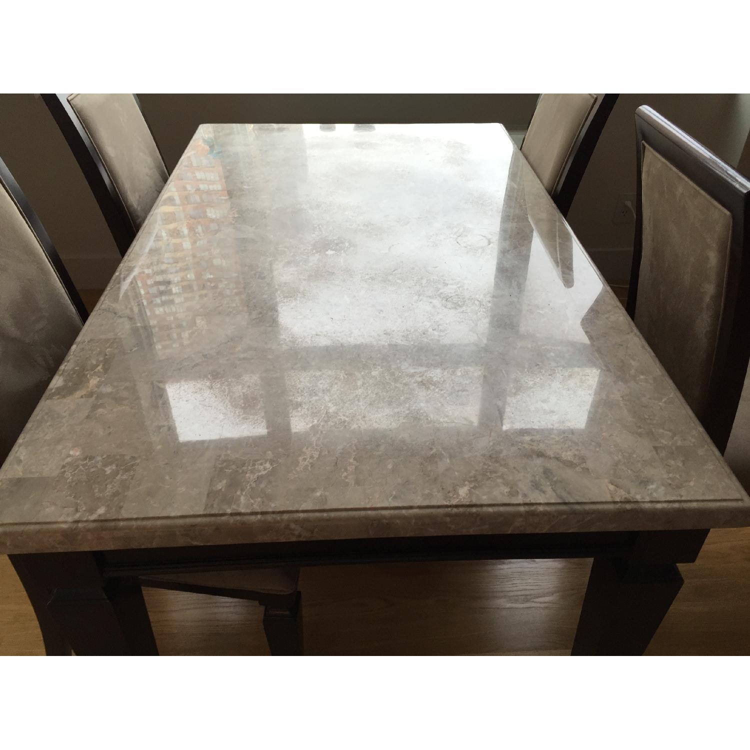 Raymour & Flanigan Marble Top Dining Table w/ 4 Chairs + Server AptDeco