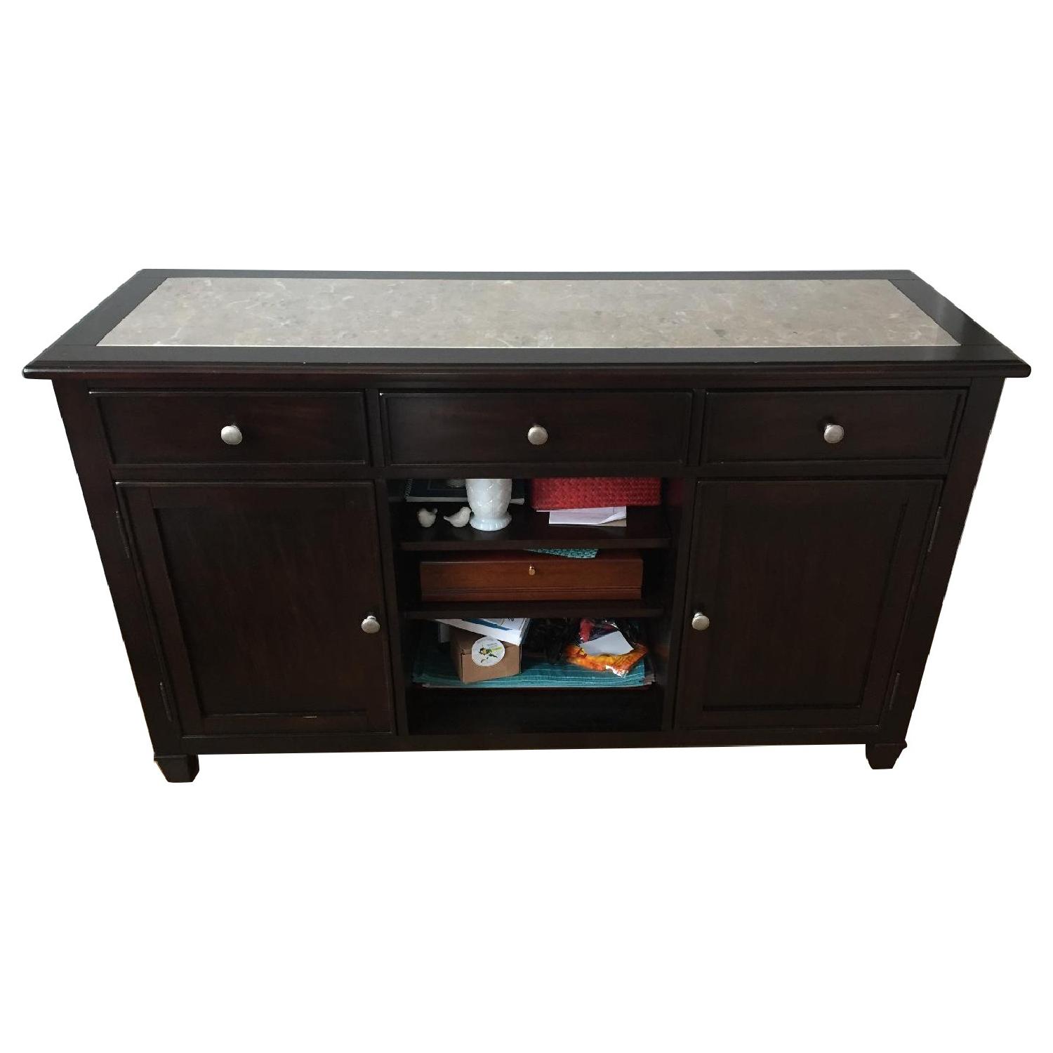 Raymour & Flanigan Marble Top Dining Table w/ 4 Chairs + Server AptDeco