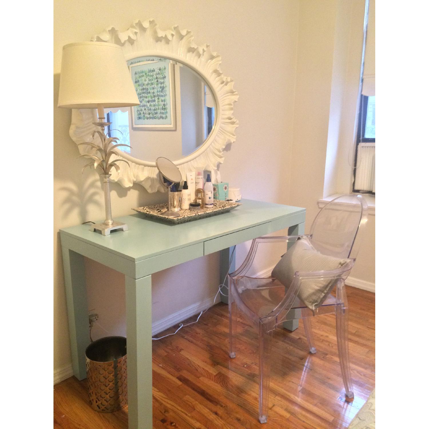 Home Decorators Collection Blue Parsons Desk with Narrow Drawer - image-2