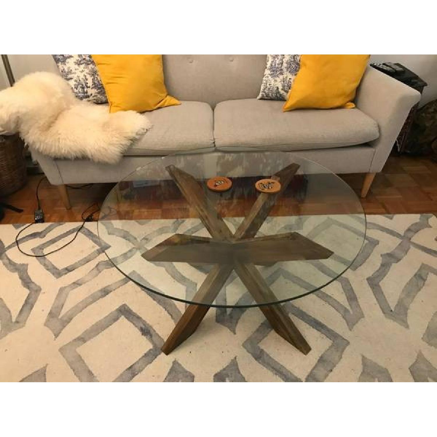 Pier 1 Glass Top Coffee Table w/ X Wood Base - image-2