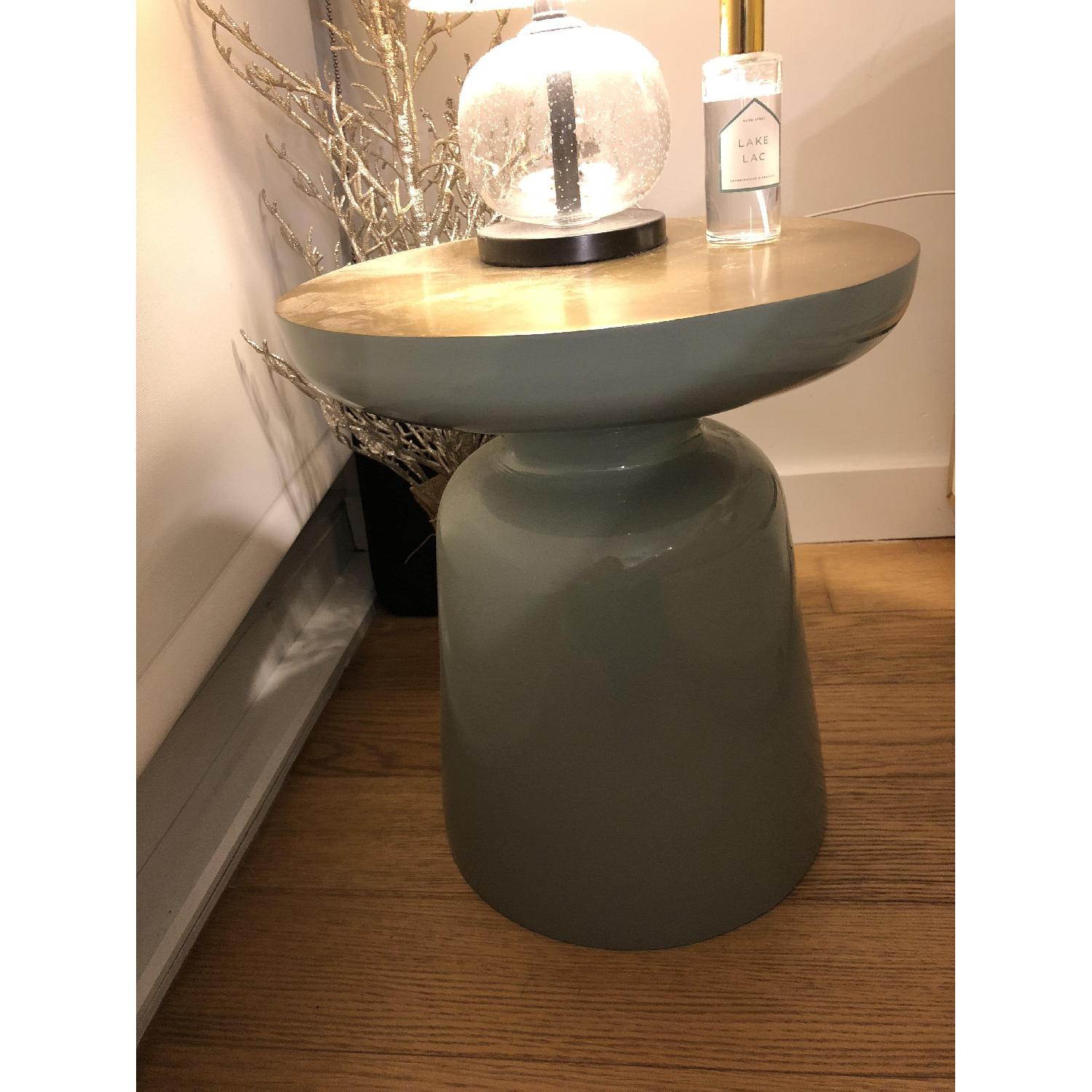 West Elm Brass Top Blue Green Martini Side Table - image-1