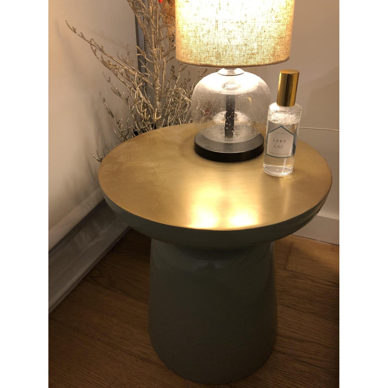 West Elm Brass Top Blue Green Martini Side Table - image-3