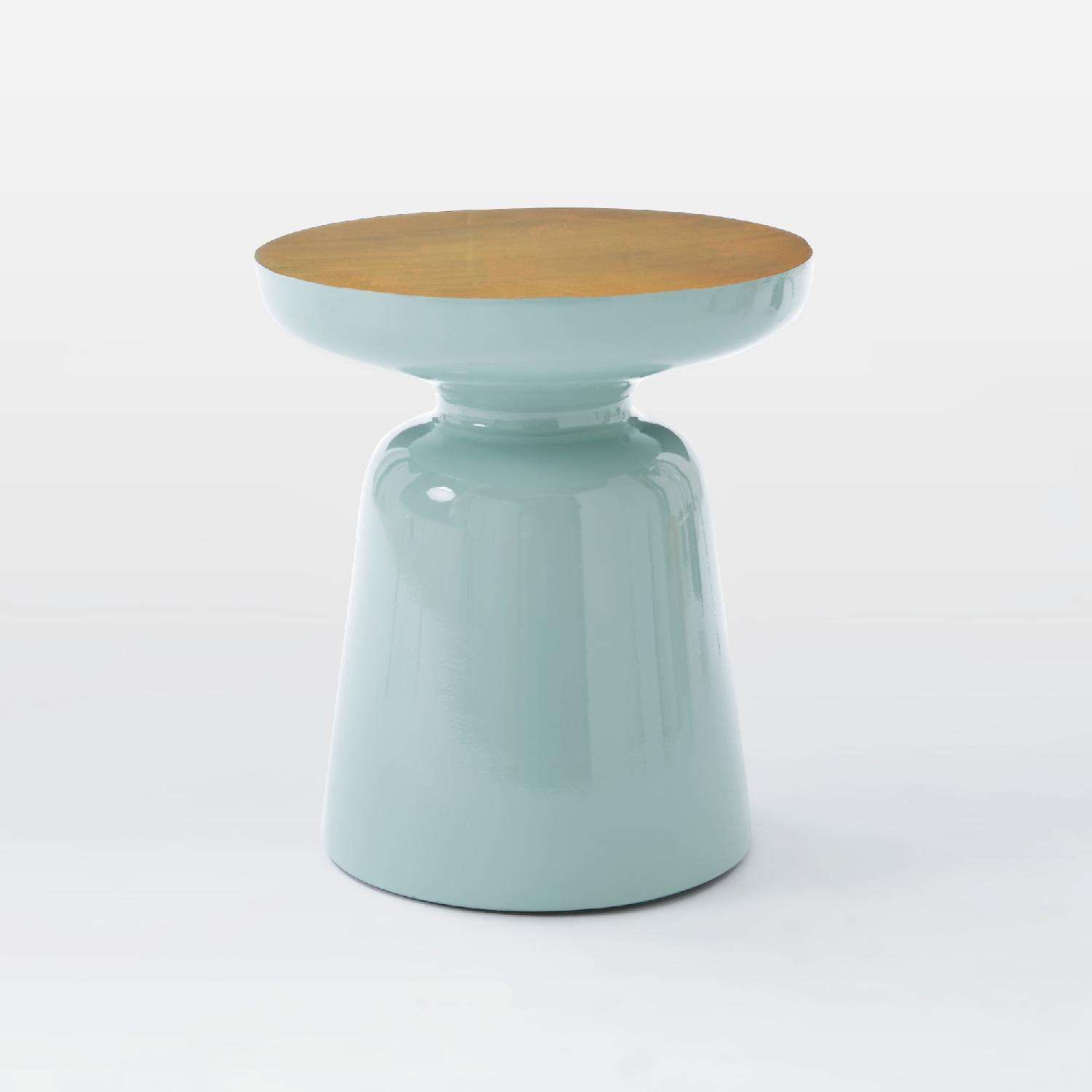 West Elm Brass Top Blue Green Martini Side Table - image-0