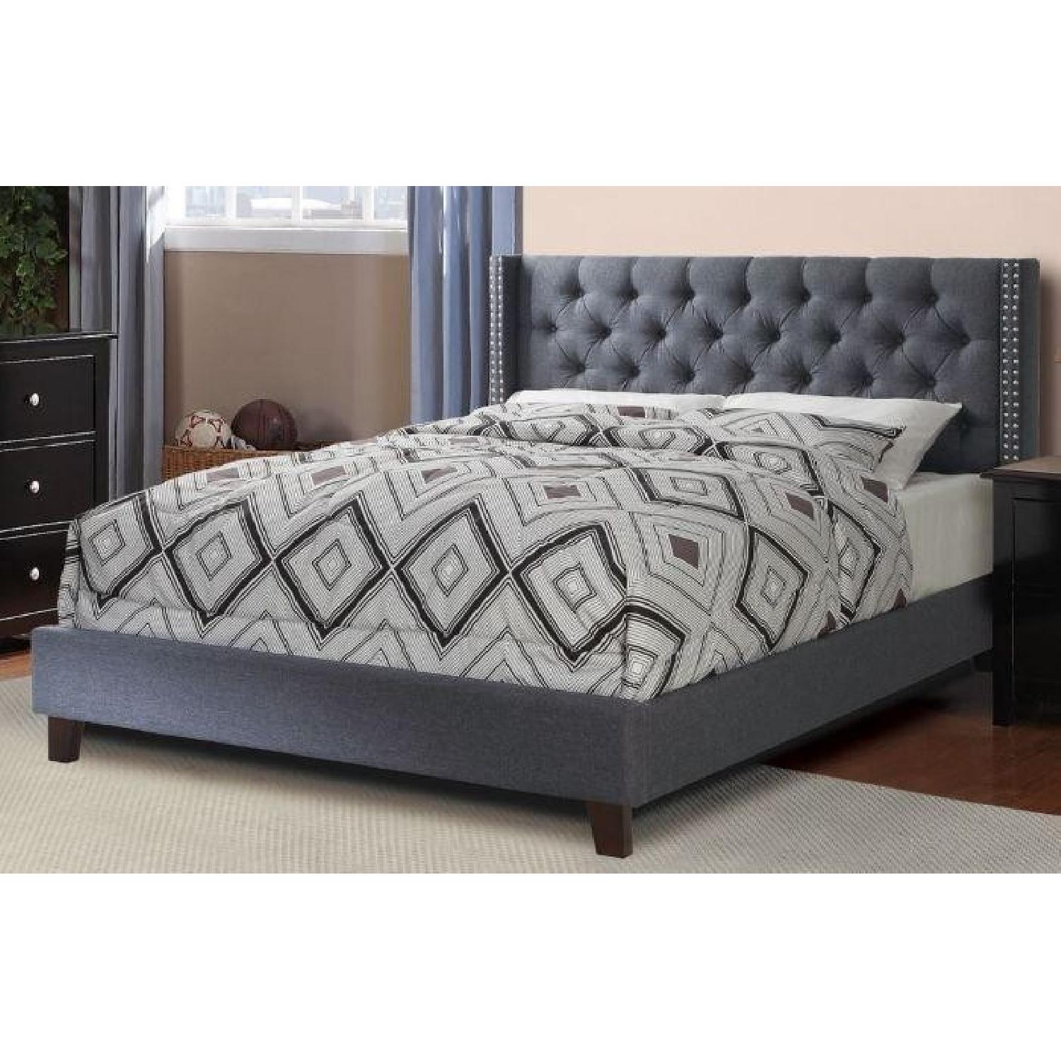 Blue Grey Fabric Queen Bed AptDeco