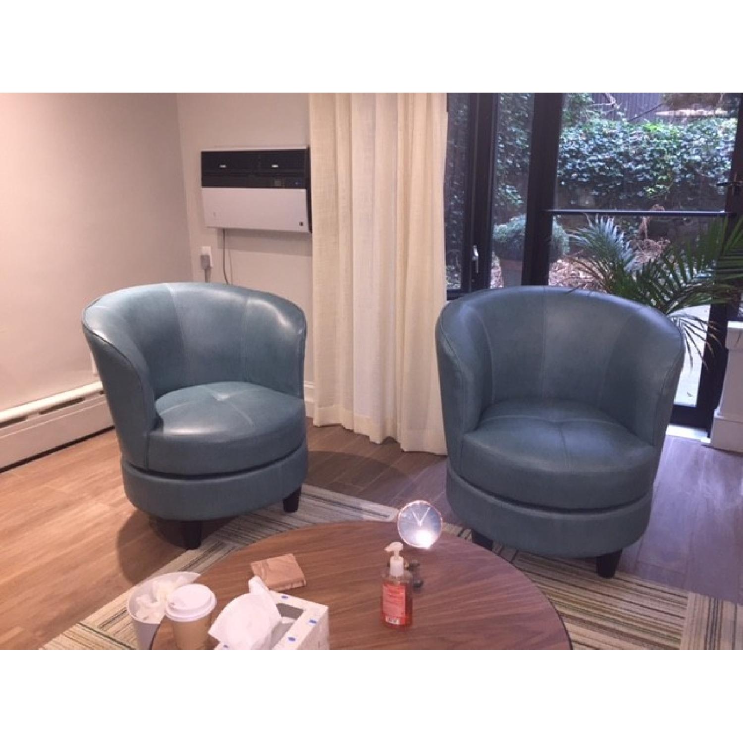 Grandin Road Modern Round Robin's Egg Blue Swivel Chair - image-2