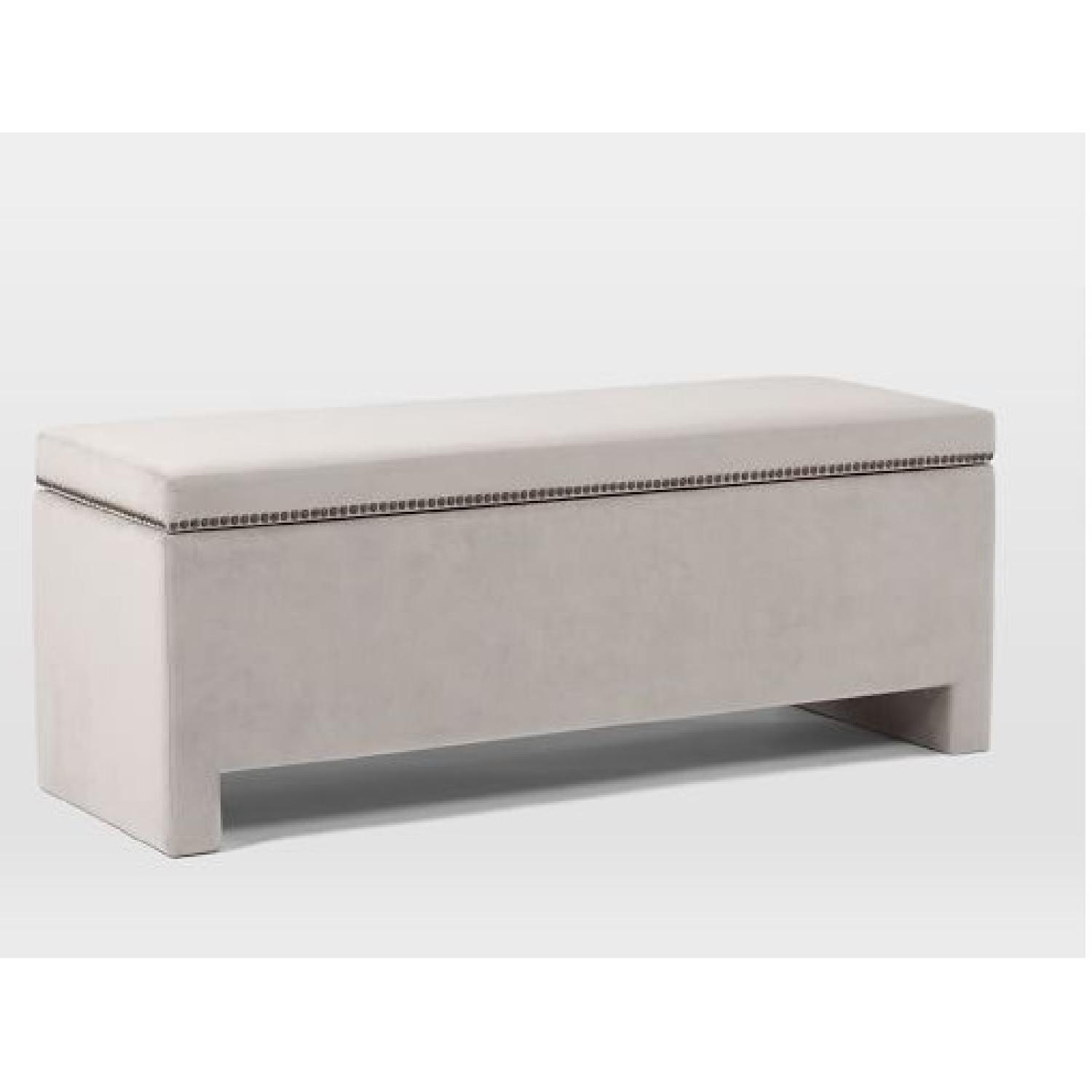 West Elm Velvet Grey Storage Bench Aptdeco