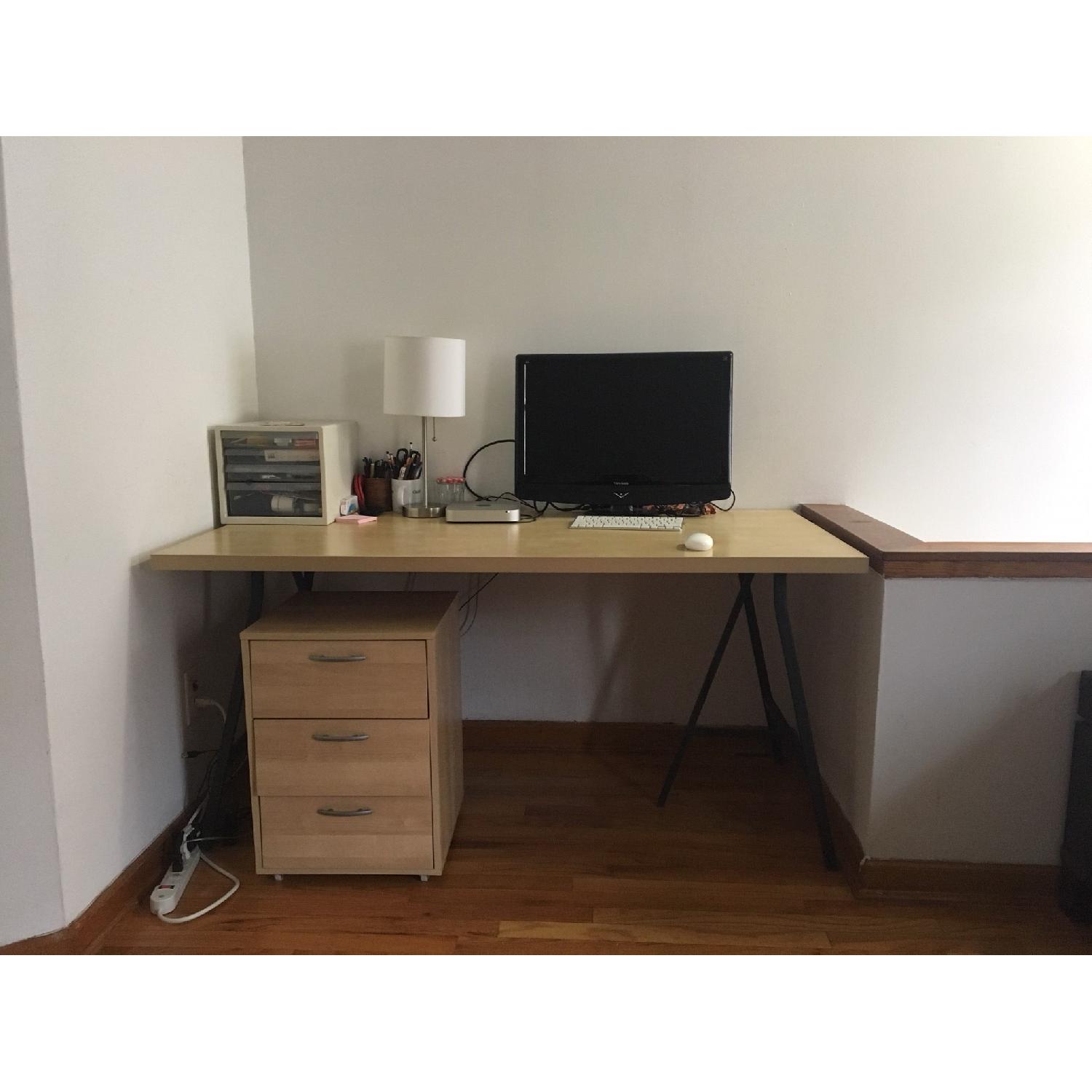 Ikea Table Top Desk w/ Drawer Unit in Birch Effect AptDeco