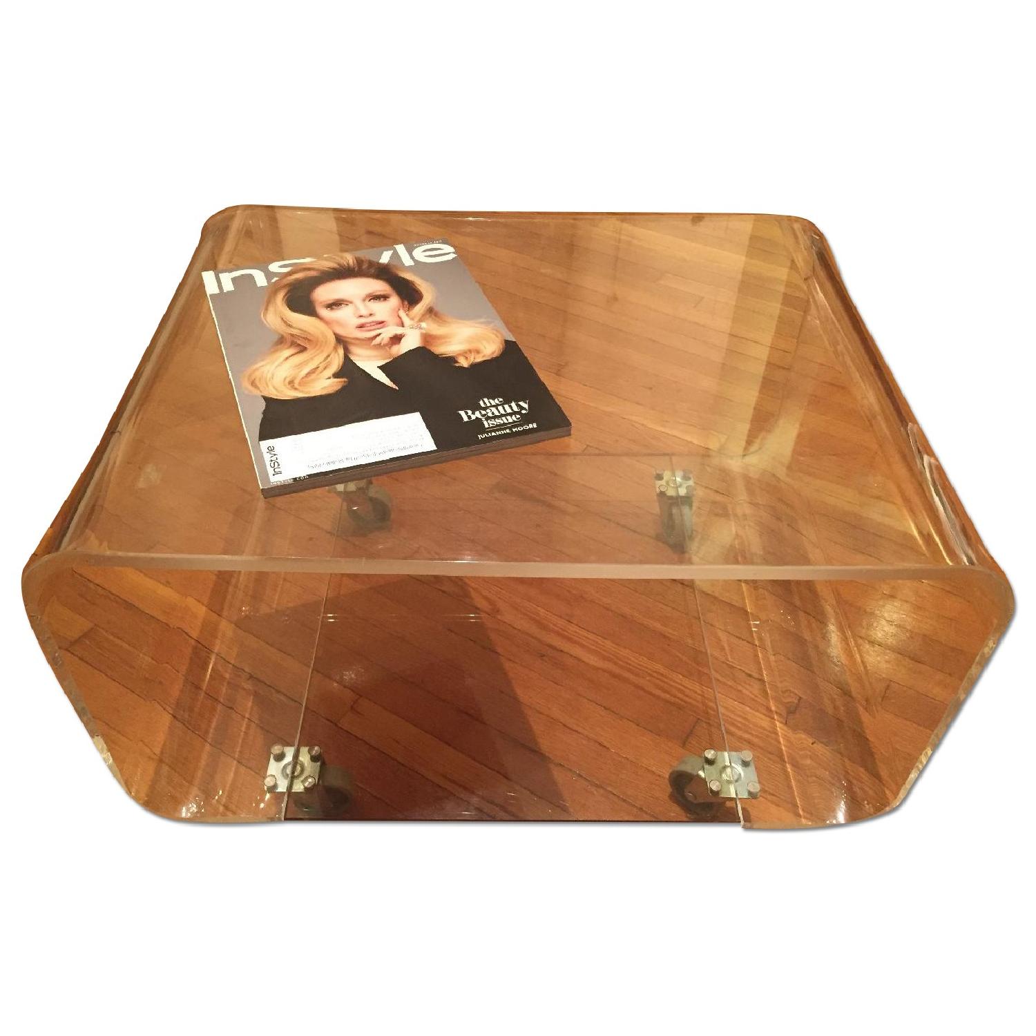 Modern Acrylic Coffee Table on Wheels - AptDeco