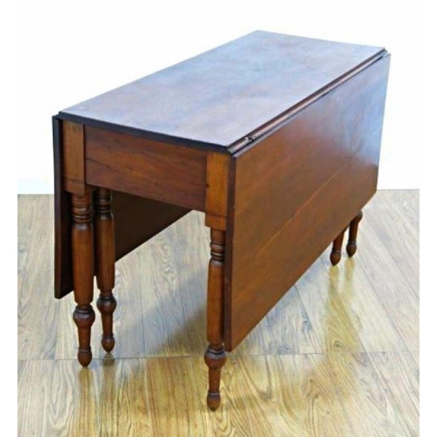 Antique Early Cherry Drop Leaf Spindle Legs Table Console - image-1