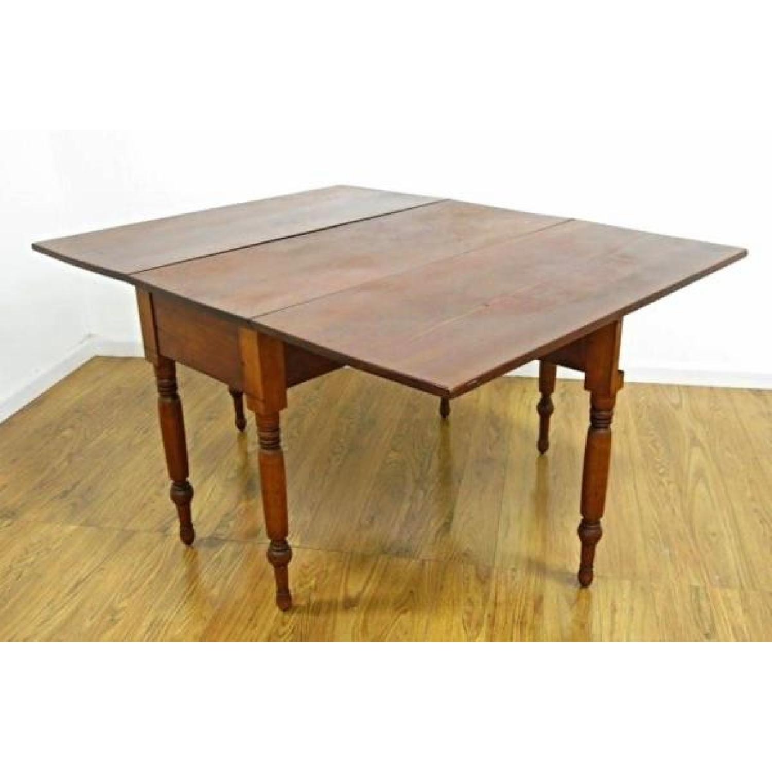 Antique Early Cherry Drop Leaf Spindle Legs Table Console - image-2