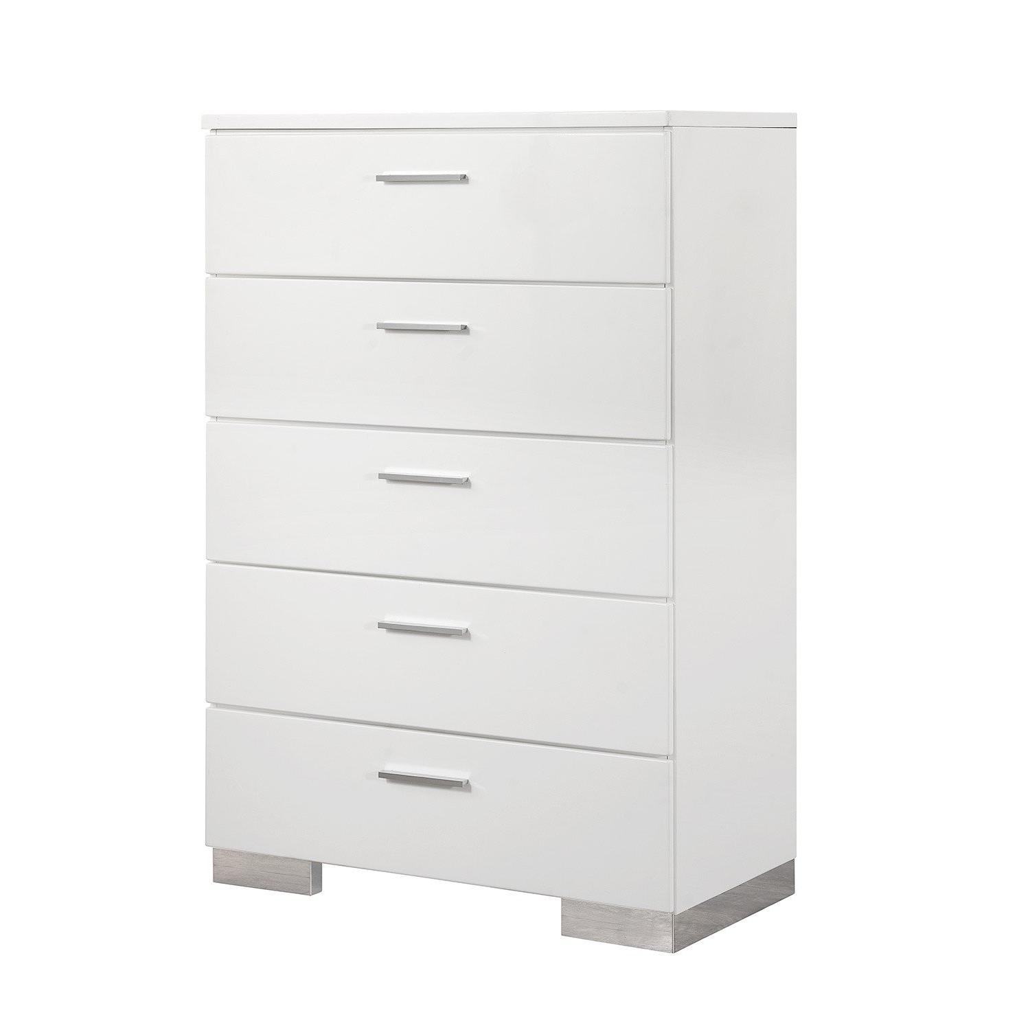 White High Gloss Chest of 5 Drawers AptDeco