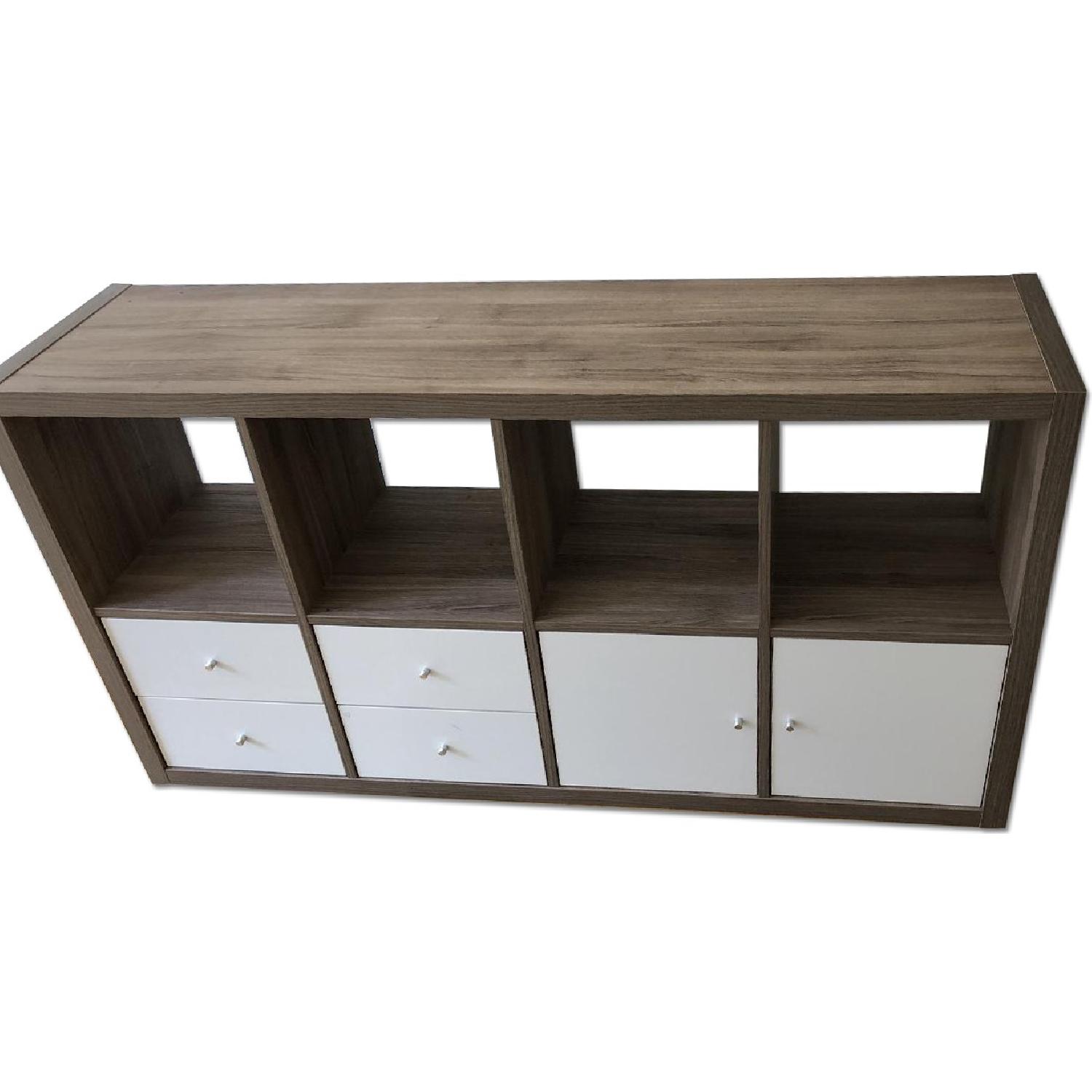Ikea Kallax Cubes Shelving in Light Grey Walnut AptDeco