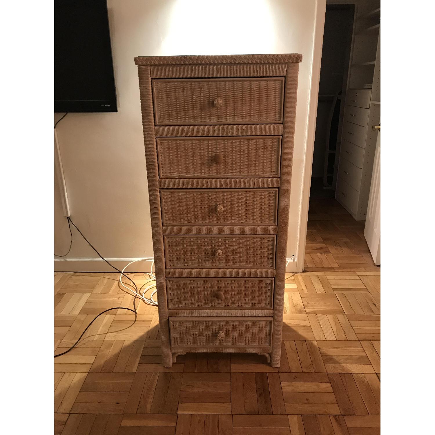 Wicker 6 Drawer Dresser w/ Glass Top - image-1