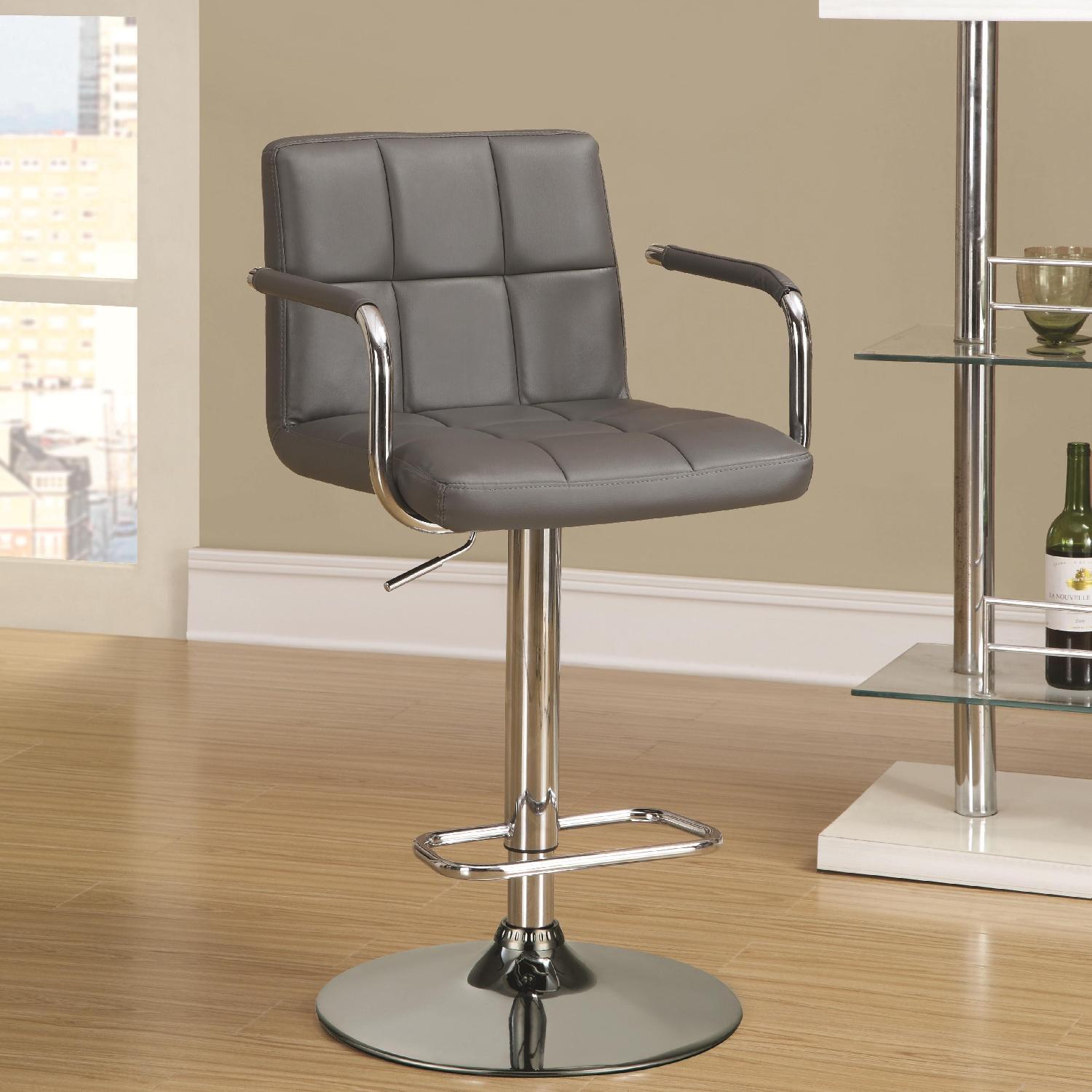 Adjustable Brown Vinyl Chrome Base Bar Stool - image-1