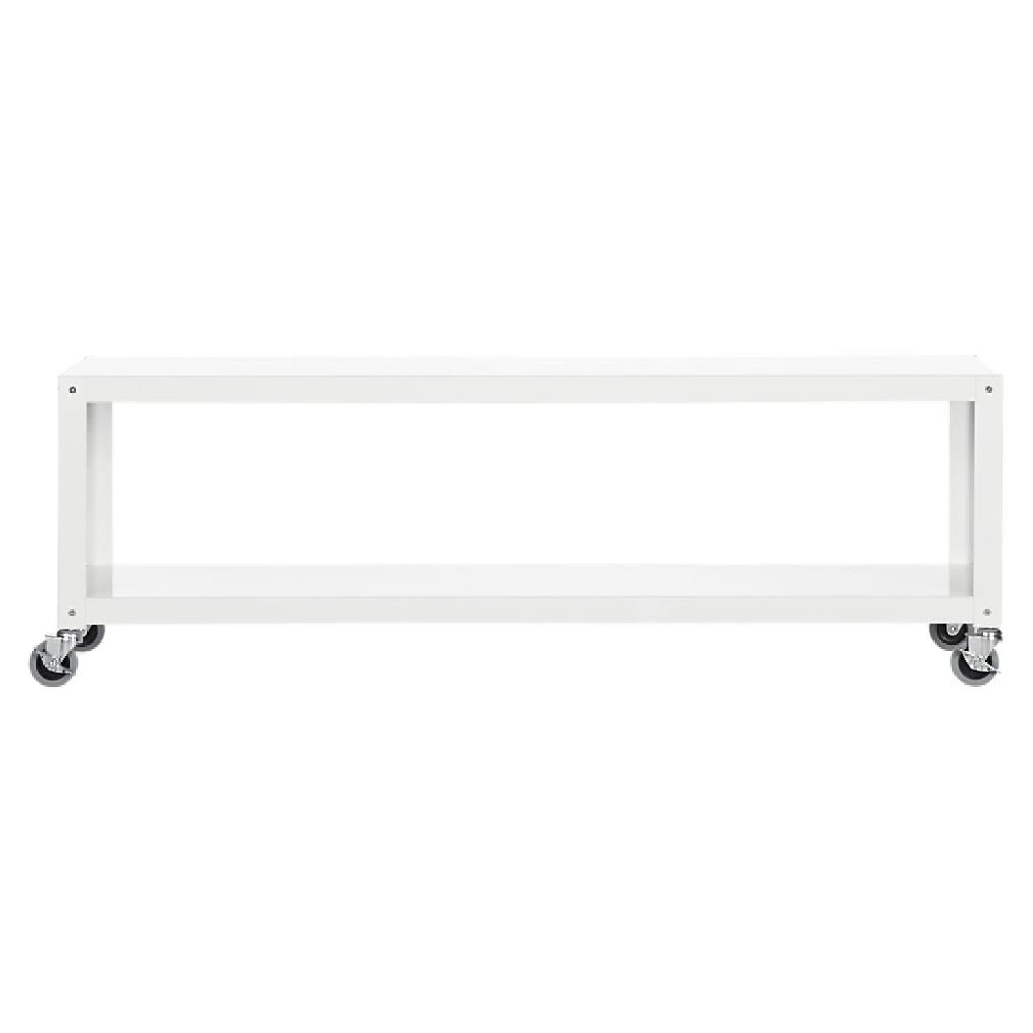 CB2 GoCart White Rolling TV Stand AptDeco