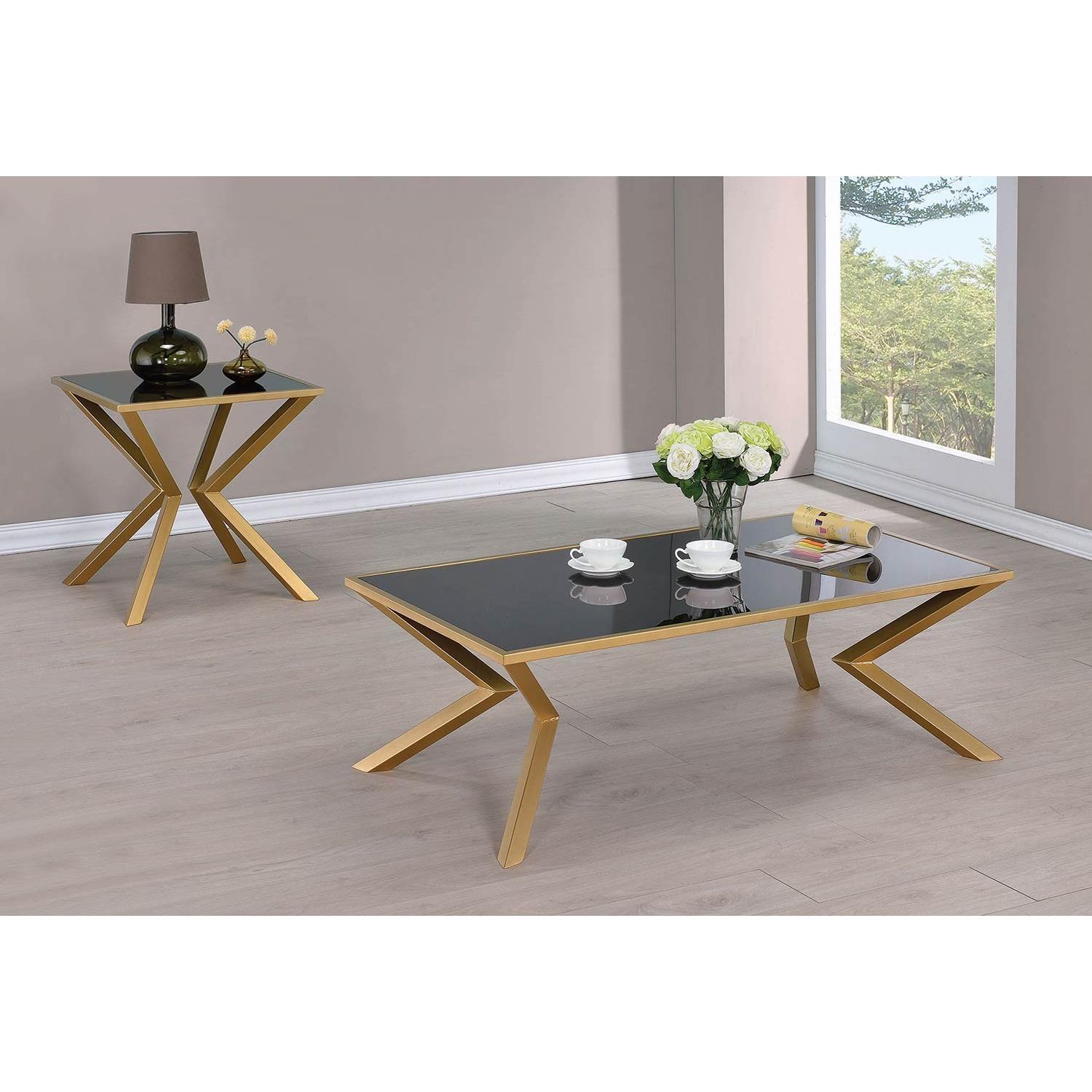 Black Glass Top Coffee Table with Brushed Brass Legs - image-2