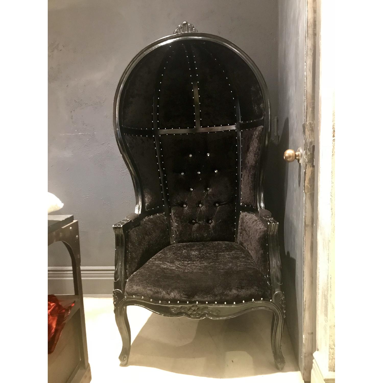 Velvet & Wood Canopy Throne Chair - image-1