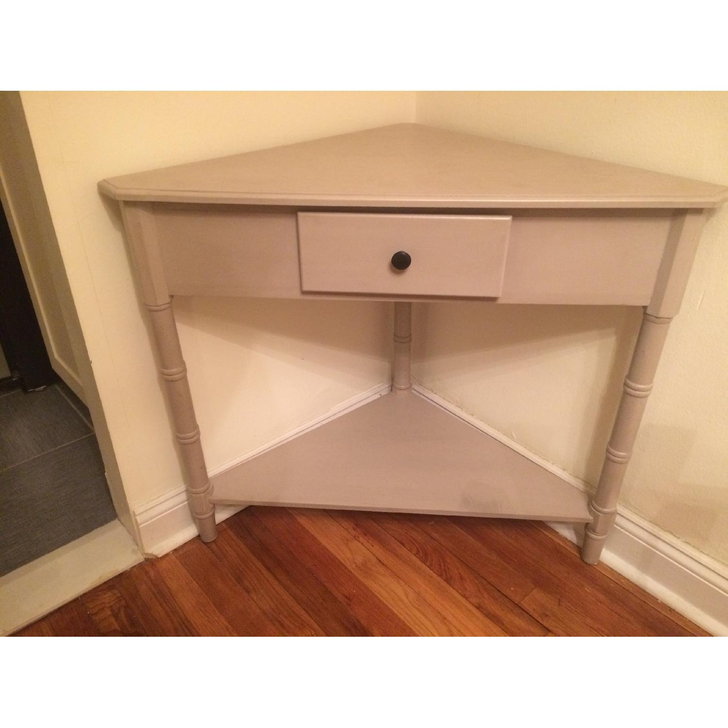 Triangular Corner Table w/ Drawer - image-1