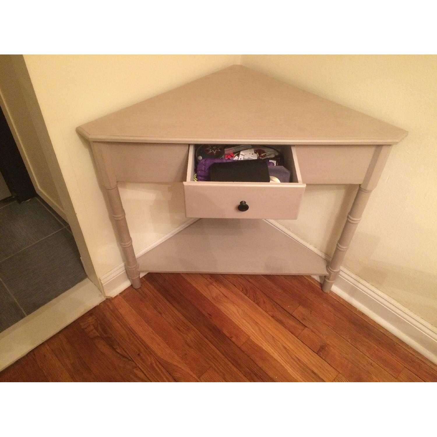 Triangular Corner Table w/ Drawer - image-2