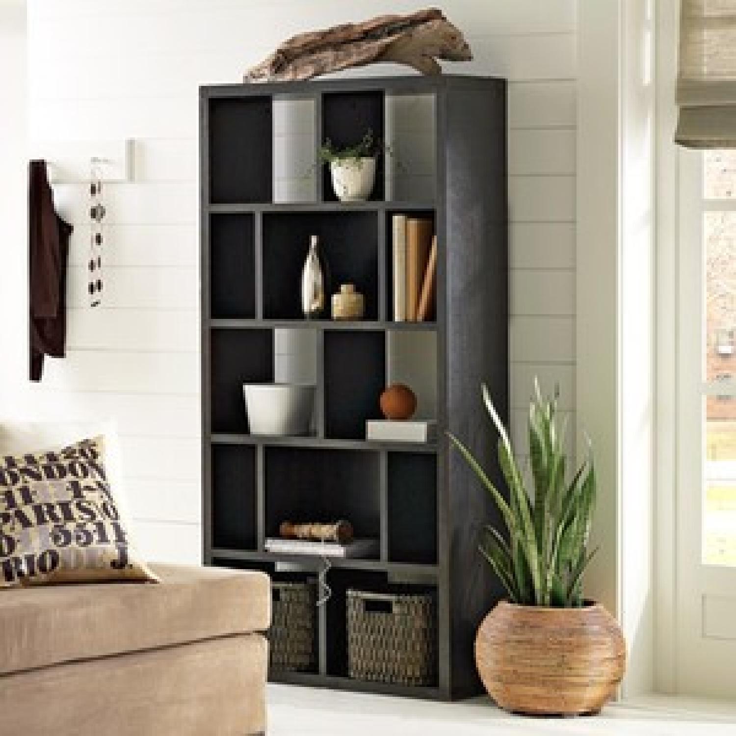 West Elm Black Rectangle Cut Out Bookcase AptDeco