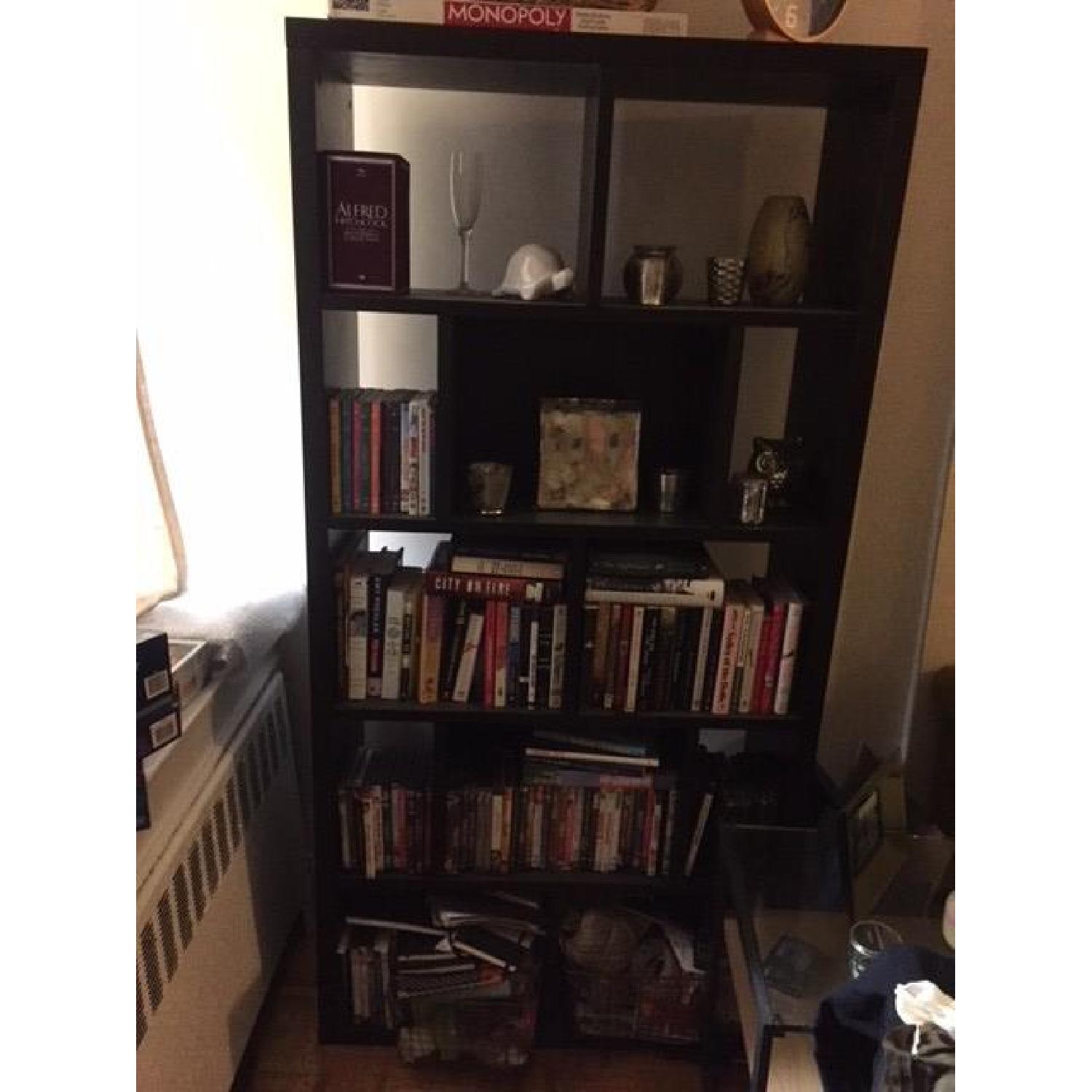 West Elm Black Rectangle Cut Out Bookcase AptDeco