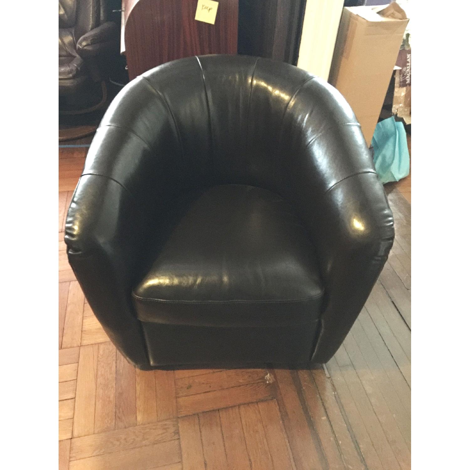 Macy's Brown Leather Swivel Chair AptDeco