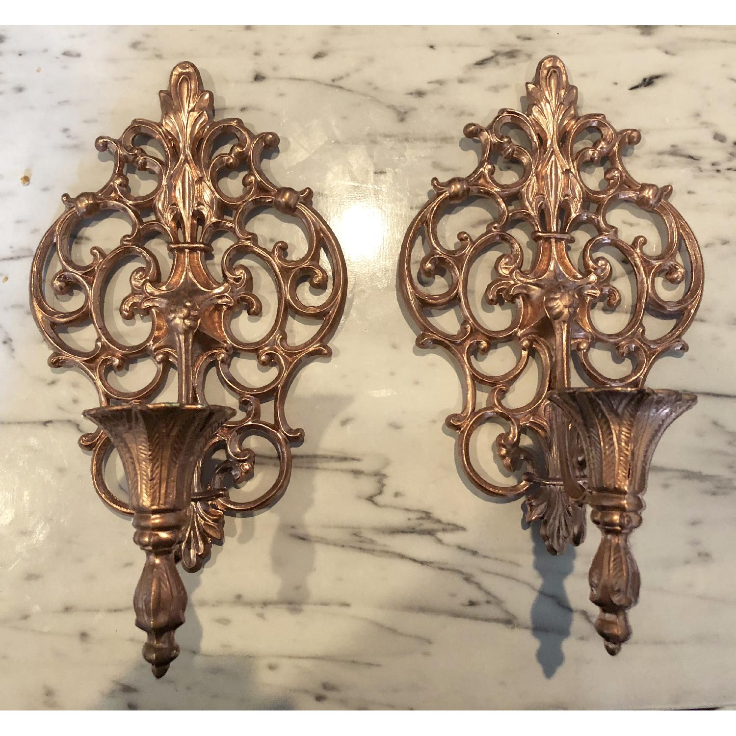Rose-Gold Toned Vintage Rococo-Inspired Wall Sconce - image-1