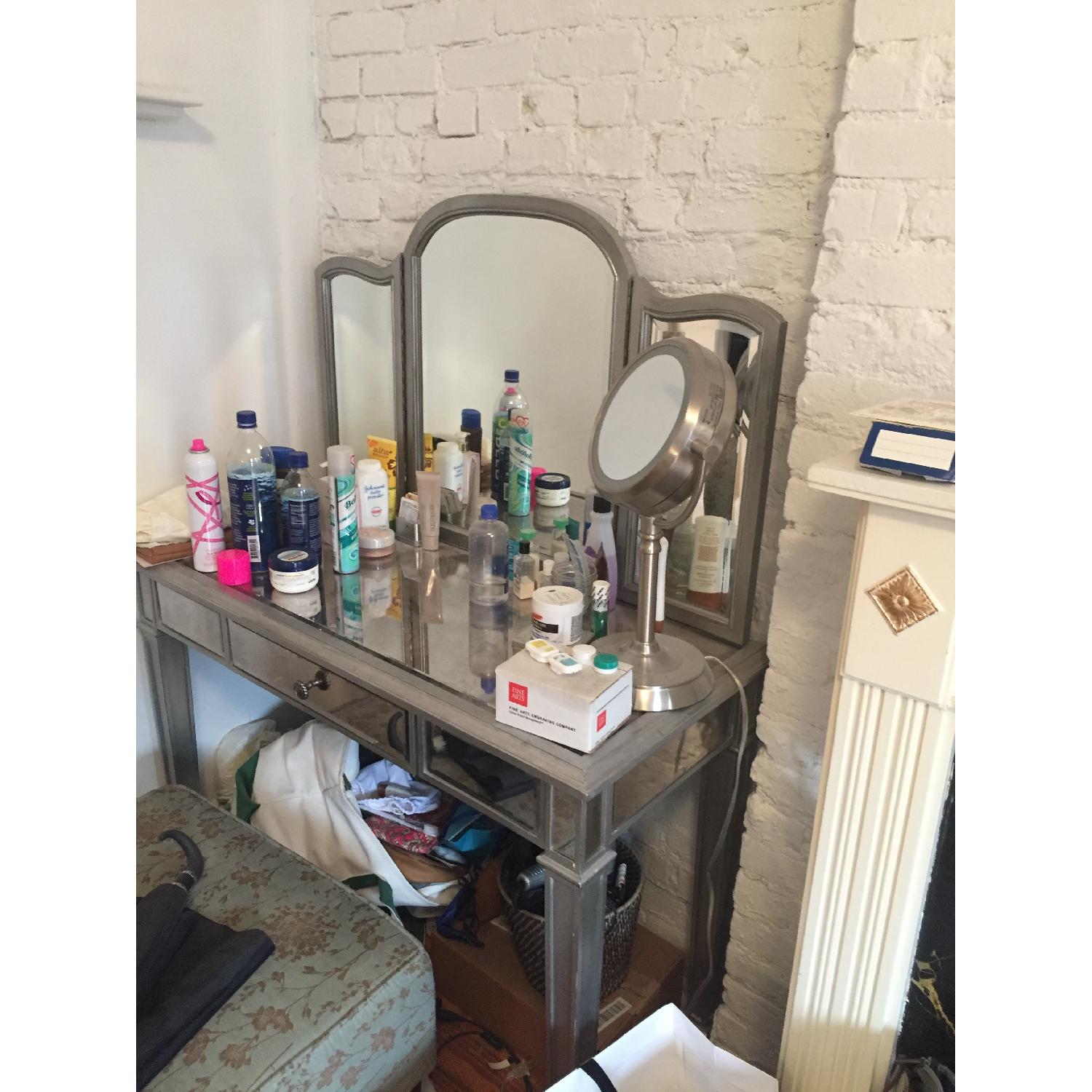 Pier 1 Hayworth Vanity Table & Silver Mirror - image-1