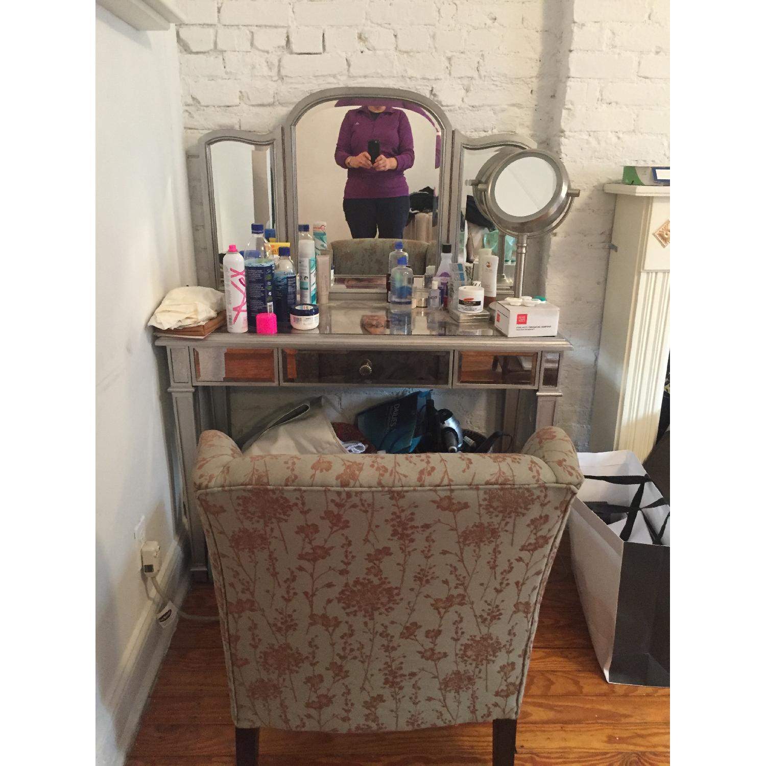 Pier 1 Hayworth Vanity Table & Silver Mirror - image-2