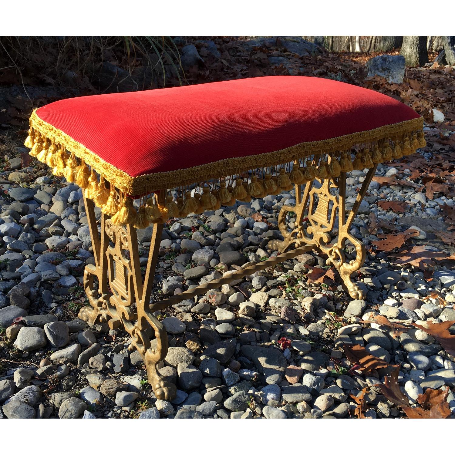 Vintage Red & Gold Piano Bench - image-1