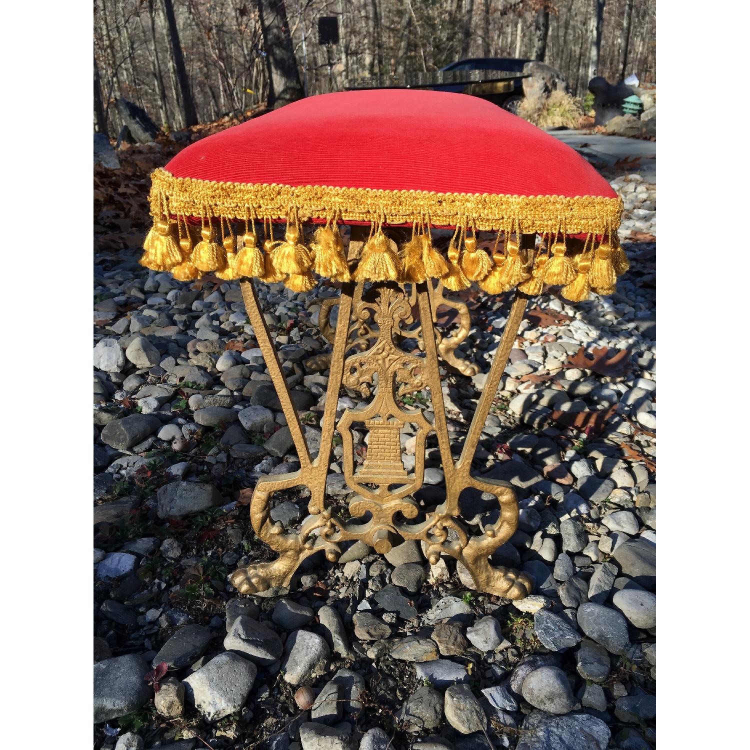 Vintage Red & Gold Piano Bench - image-2