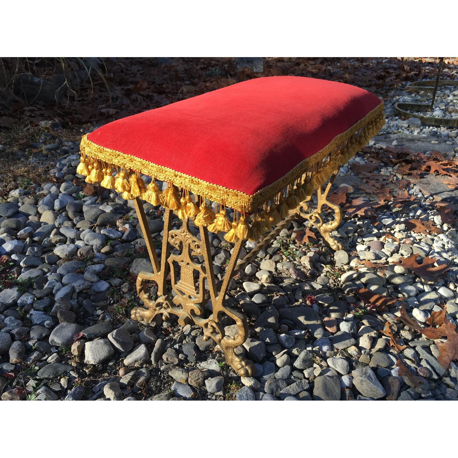 Vintage Red & Gold Piano Bench - image-4