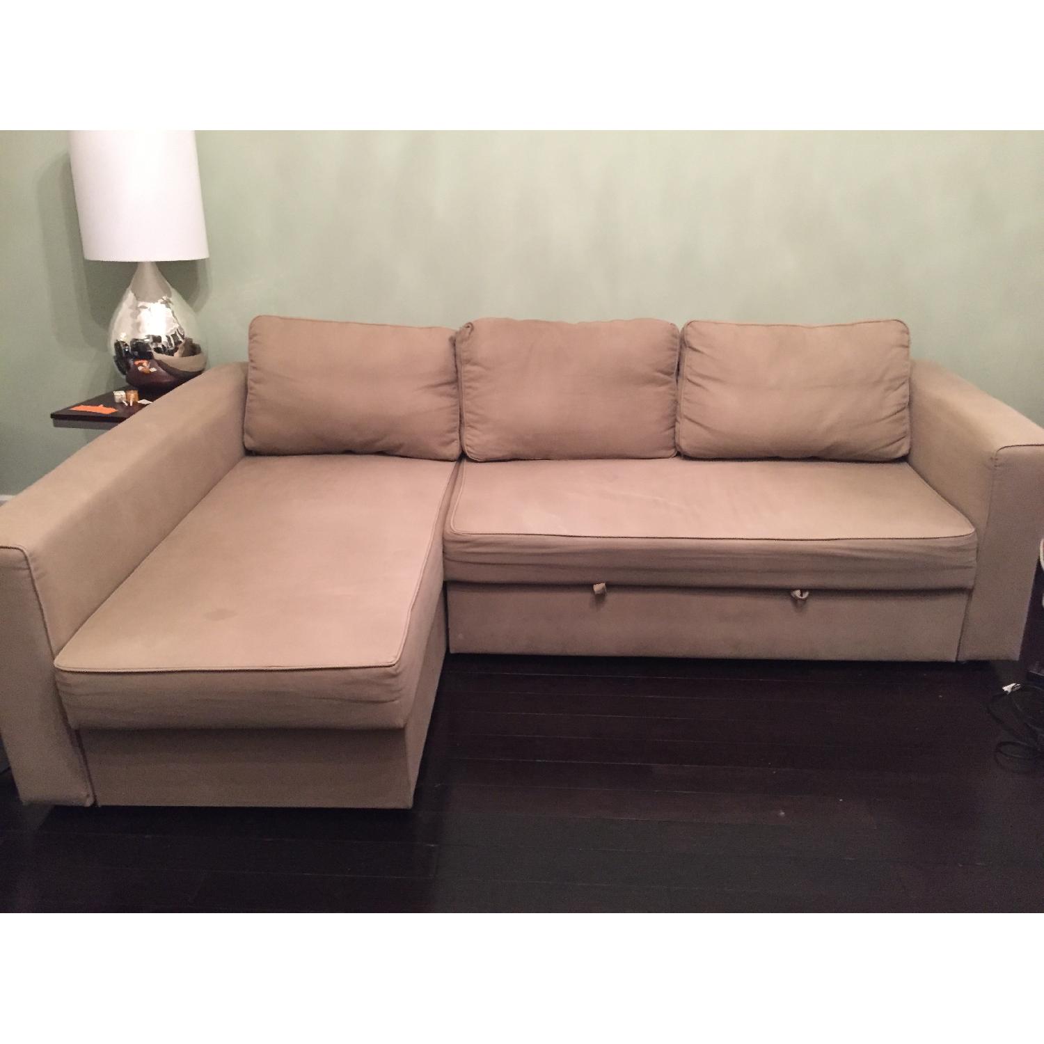 Ikea Tan Sofa Bed w/ Chaise - image-1