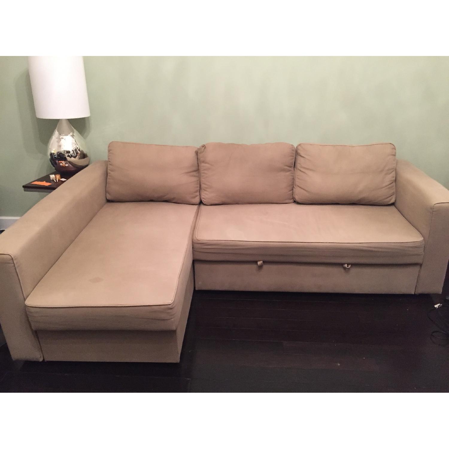 Ikea Tan Sofa Bed w/ Chaise - image-2