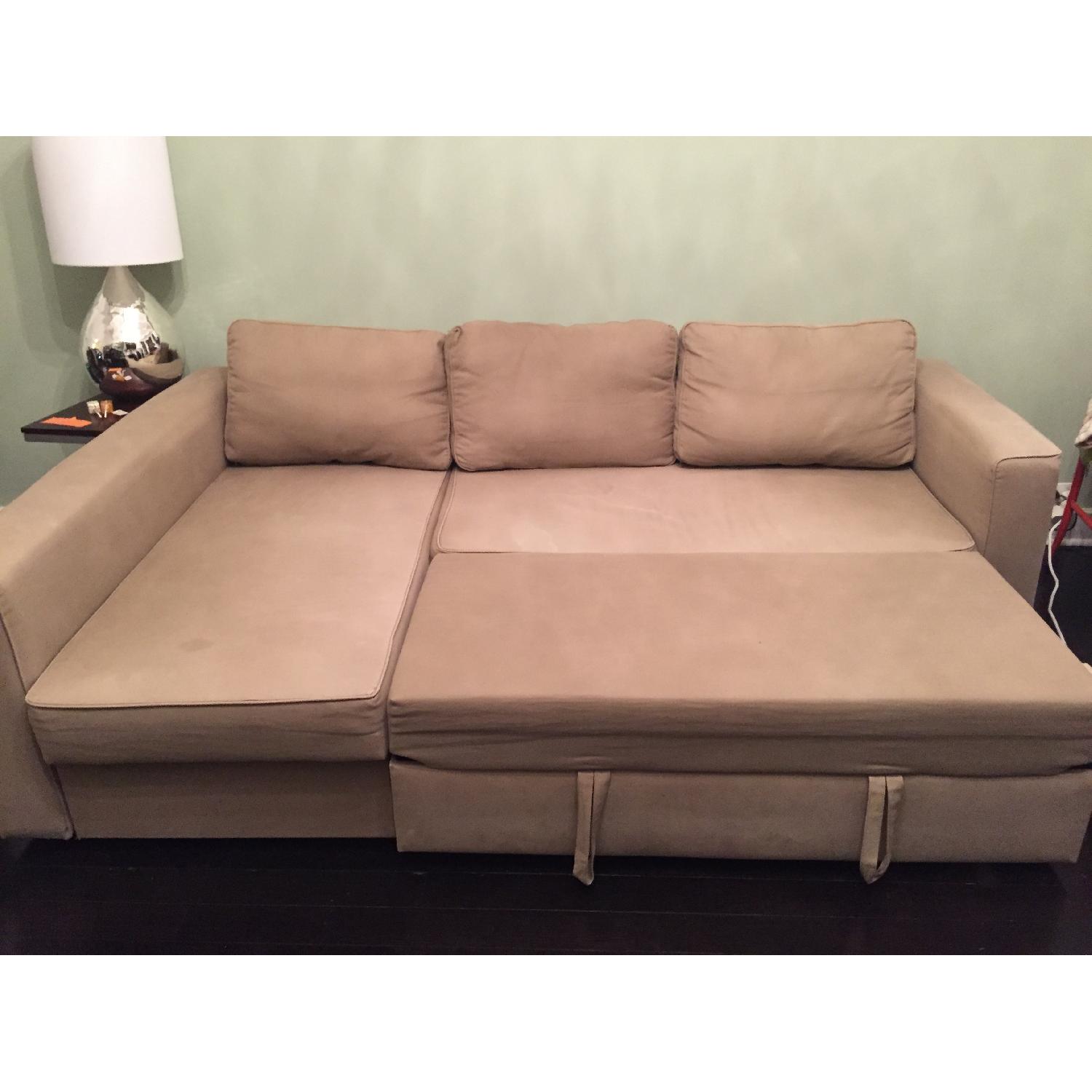 Ikea Tan Sofa Bed w/ Chaise - image-3