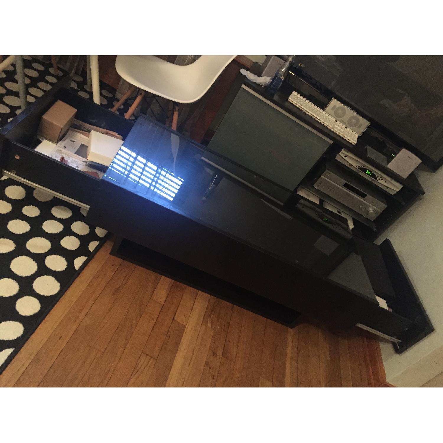 Ikea Ramvik Glass Top Coffee Table w/ Storage AptDeco