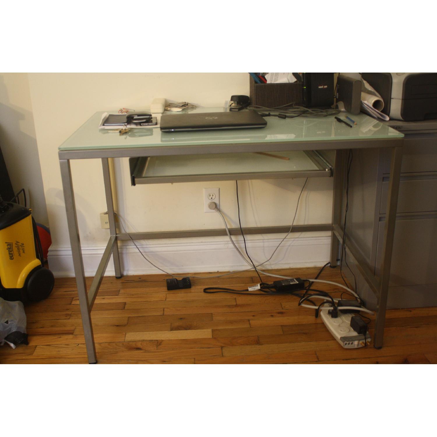 CB2 Glass Desk with Drawer for Storage/Keyboard - image-1