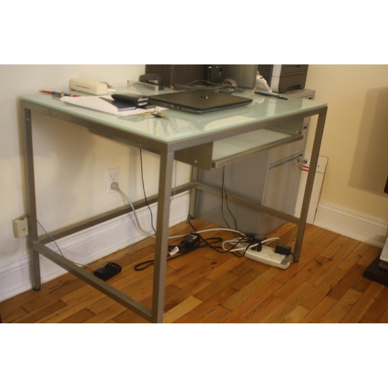 CB2 Glass Desk with Drawer for Storage/Keyboard - image-2