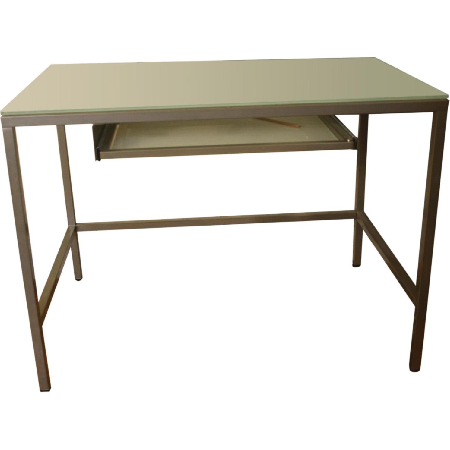 CB2 Glass Desk with Drawer for Storage/Keyboard - image-0