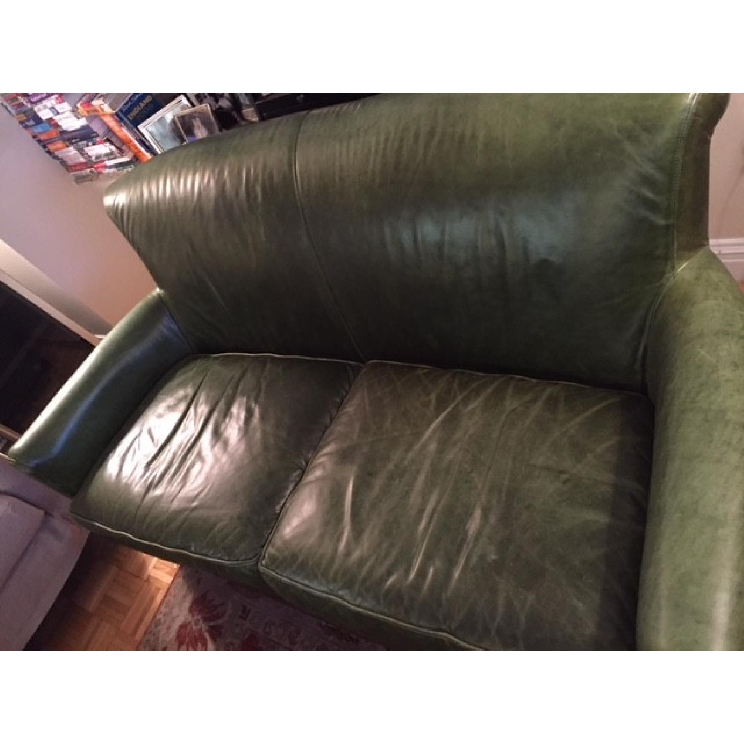 Crate & Barrel Hunter Green Leather Loveseat - image-2