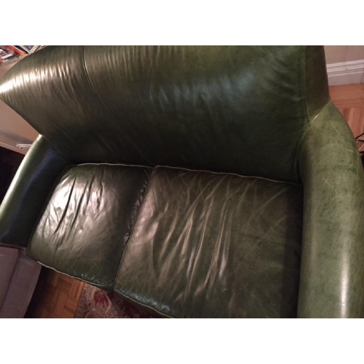 Crate & Barrel Hunter Green Leather Loveseat - image-3